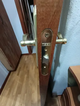 Puerta de salón madera maciza y cristal