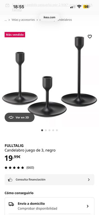 Juego 3 Candelabros IKEA FULLTALIG Negro