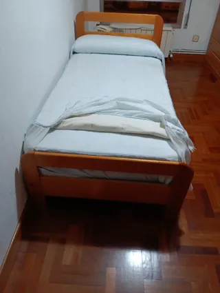 Cama individual madera + somier + colchón 90