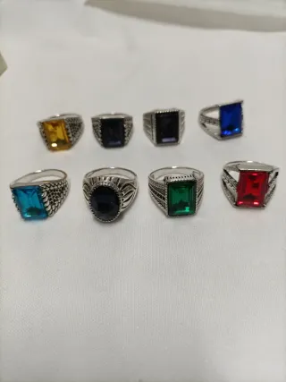 8 Anillos Tipo Sello Acero Cristal Stras Tallado