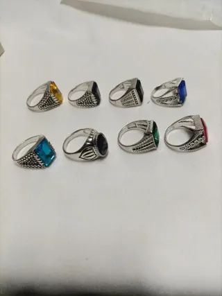 8 Anillos Tipo Sello Acero Cristal Stras Tallado