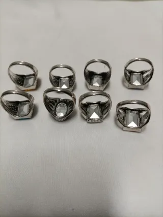 8 Anillos Tipo Sello Acero Cristal Stras Tallado
