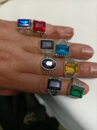 8 Anillos Tipo Sello Acero Cristal Stras Tallado