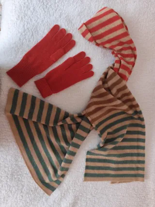 Conjunto bufanda y guantes lana cashmere. De Again
