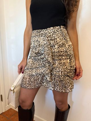 Saia Zara drapeada castanho e bege