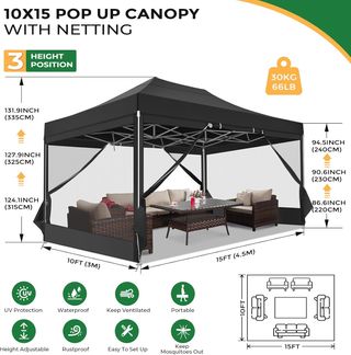 Cenador Plegable 3x4.5m Negro