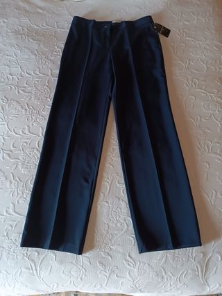 (XXL 44) Pantalón vestir pinzas azul marino mujer
