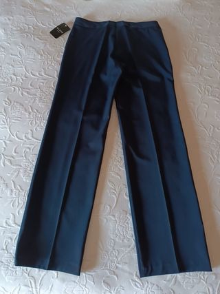 (XXL 44) Pantalón vestir pinzas azul marino mujer