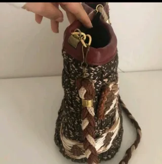 Borsa secchiello vintage marrone e beige