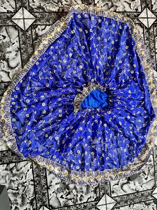 Falda Bollywood azul con bordado dorado