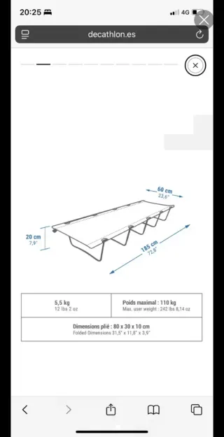 Cama Plegable Camping Quechua 60