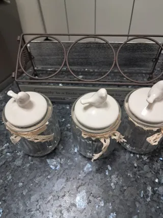 3 Tarros Decorativos con Pajaritos