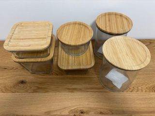 6 Recipientes cristal con tapa bambú Ikea