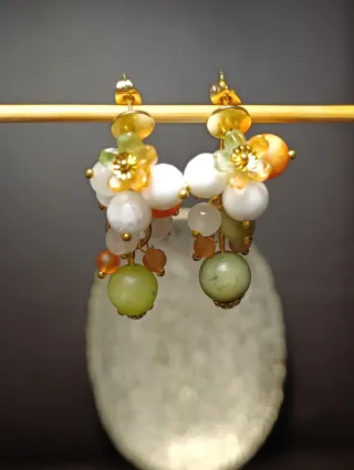 Orecchini Murano Giada Arancione Fiori