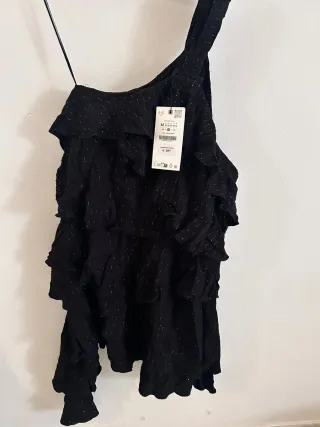 Top Zara Negro Brillos Talla M