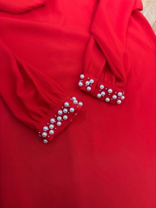 Vestido Rojo H&M Talla 40 Perlas Mangas