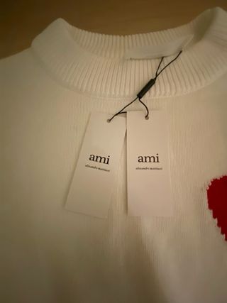 Maglione Ami Paris Bianco con Cuore Rosso
