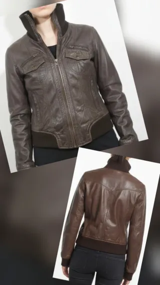 Cazadora Biker Piel Genuina Marrón