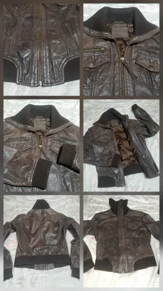 Cazadora Biker Piel Genuina Marrón