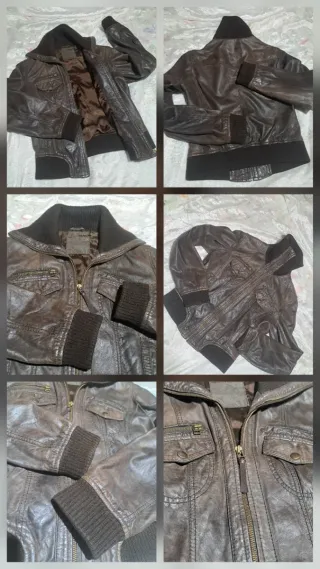 Cazadora Biker Piel Genuina Marrón