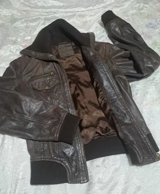 Cazadora Biker Piel Genuina Marrón