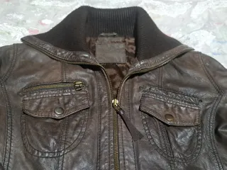 Cazadora Biker Piel Genuina Marrón