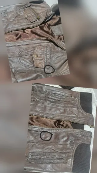 Cazadora Biker Piel Genuina Marrón