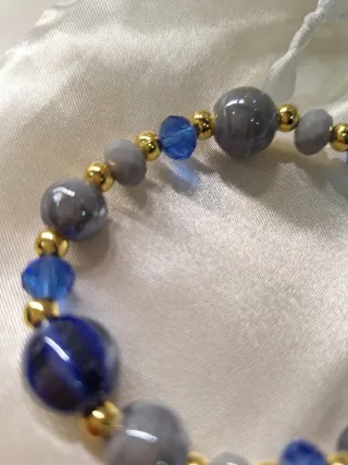 Bracciale perle ceramica blu e grigie