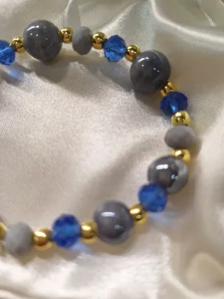 Bracciale perle ceramica blu e grigie