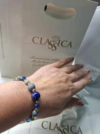 Bracciale perle ceramica blu e grigie