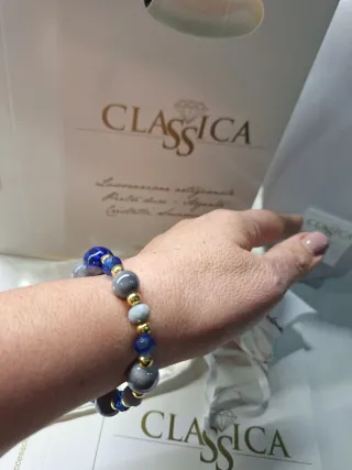 Bracciale perle ceramica blu e grigie