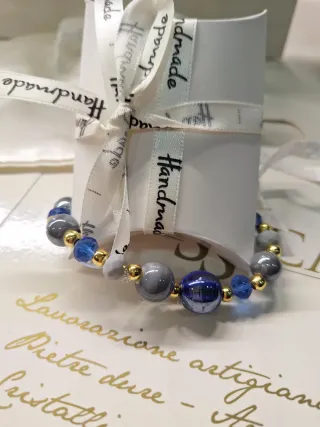 Bracciale perle ceramica blu e grigie