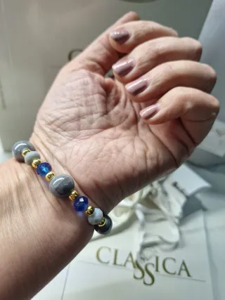 Bracciale perle ceramica blu e grigie