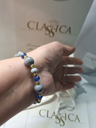 Bracciale perle ceramica blu e grigie