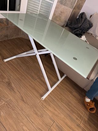 Mesa de cristal y metal blanca 120 x 75