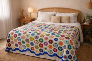 Colcha flores vintage XXL artesanal NUEVA Rebajada