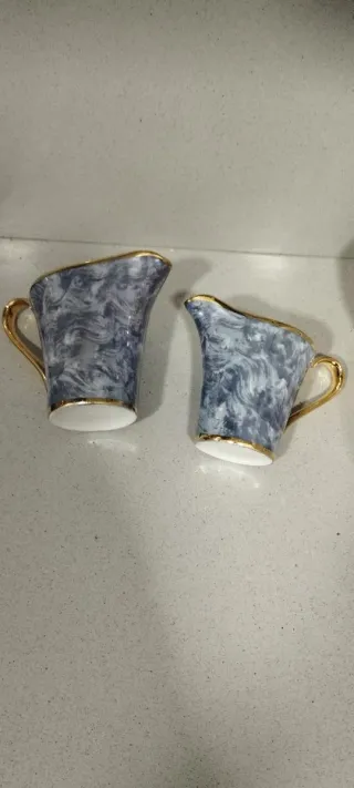 Juego de cremeras porcelana azul y oro