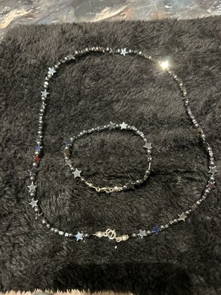 Collar y pulsera de piedras y  broche plata de ley