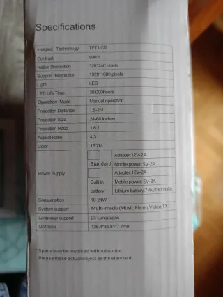 Proyector TFT LCD 1920x1080