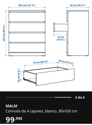 Cómoda MALM Negra 4 cajones