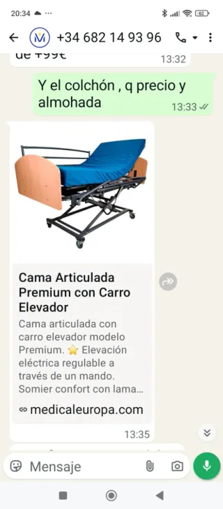 Cama articulada con carro elevador