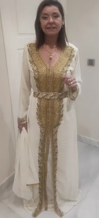 Vestido Árabe Dubai Pedrería Bordado Talla L XL 42