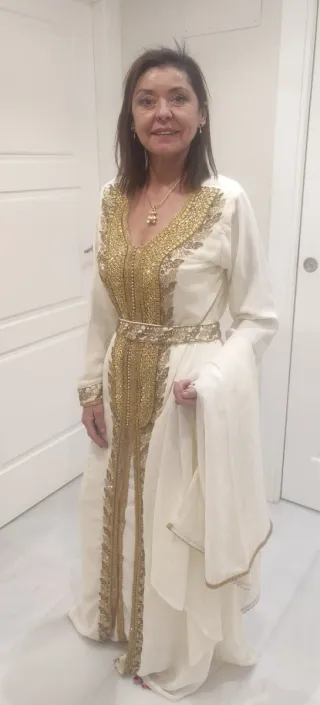 Vestido Árabe Dubai Pedrería Bordado Talla L XL 42