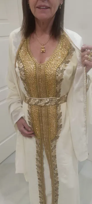 Vestido Árabe Dubai Pedrería Bordado Talla L XL 42
