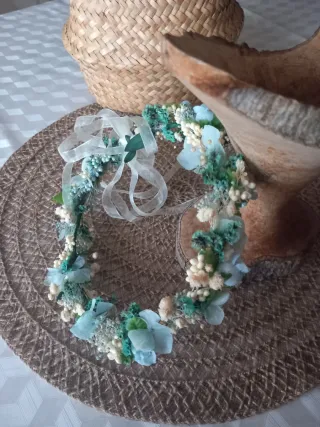 Corona de Comunión Flores Azules y Verdes