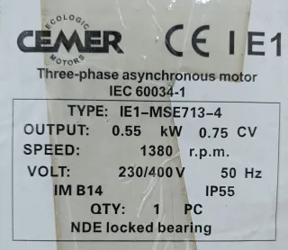 Motor CEMER IE1-MSE713-4 Trifásico