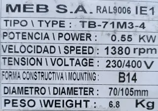 Motor MEB TB-71M3-4 0.55 KW 1380 rpm