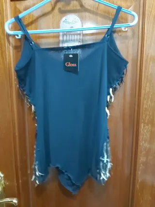 Top fiesta lentejuelas azulon y dorado