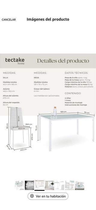 Mesa Comedor + 4 Sillas Blancas (Nuevo)