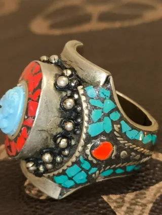 Anillo Plata Étnico Nepal Turquesa